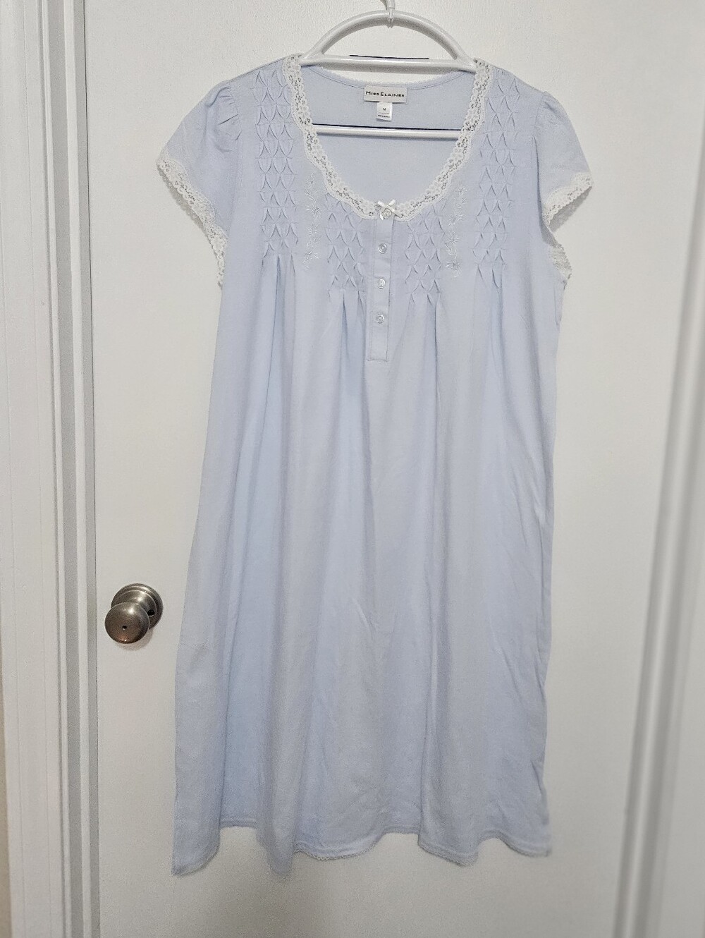 Miss Elaine Light Blue Lace-Trim Nightgown Size Medium